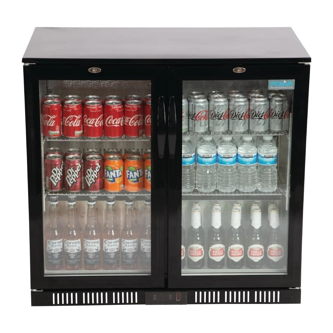 Polar Double Hinged Door Back Bar Cooler in Black with LED Lighting - GL012 Double Door Bottle Coolers Polar