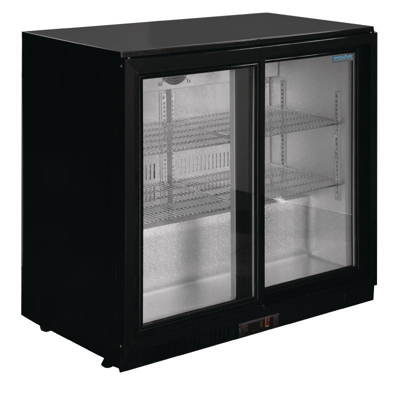 Polar Double Sliding Door Back Bar Cooler in Black with LED Lighting - GL003 Double Door Bottle Coolers Polar