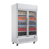 Polar G-Series Upright Display Cooler with Light Box 950Ltr with Hinged Doors - GE580 Upright Double Door Bottle Coolers Polar