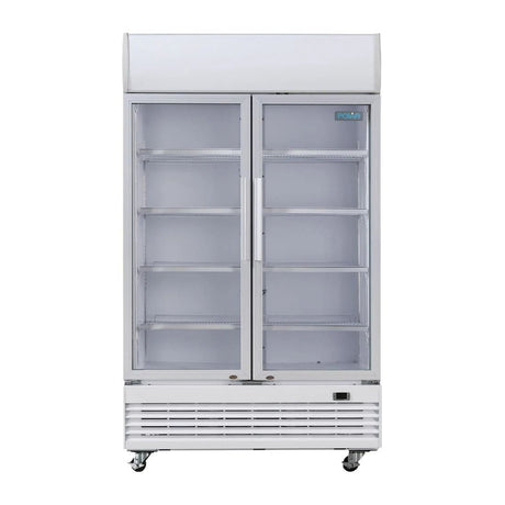 Polar G-Series Upright Display Cooler with Light Box 950Ltr with Hinged Doors - GE580 Upright Double Door Bottle Coolers Polar