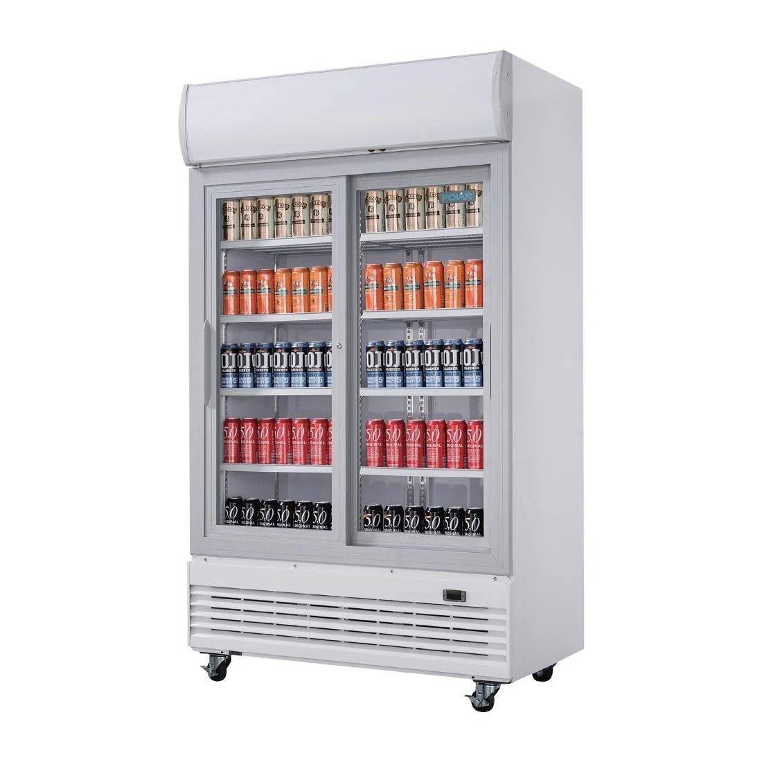 Polar G-Series Upright Display Cooler with Light Box 950Ltr with Hinged Doors - GE580 Upright Double Door Bottle Coolers Polar