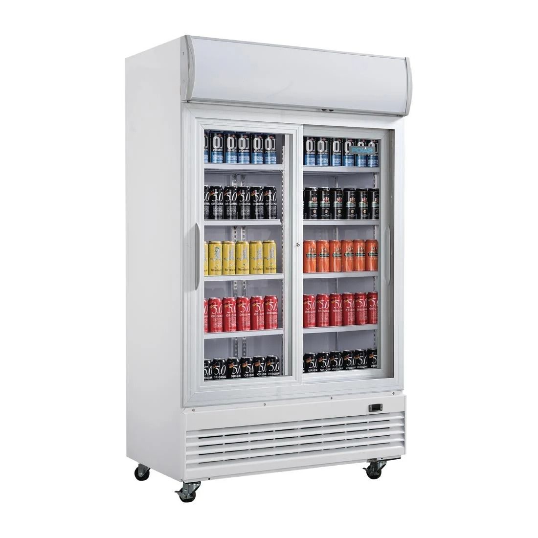 Polar G-Series Upright Display Cooler with Light Box 950Ltr with Sliding Doors - GE581 Upright Double Door Bottle Coolers Polar