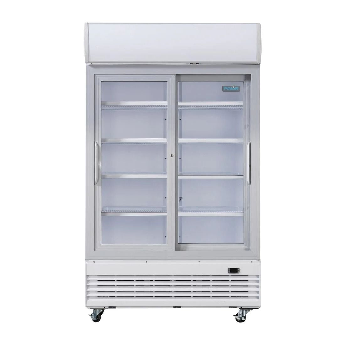 Polar G-Series Upright Display Cooler with Light Box 950Ltr with Sliding Doors - GE581 Upright Double Door Bottle Coolers Polar