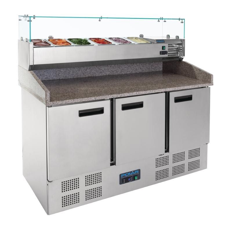 Polar Refrigerated Pizza and Salad Prep Counter 368Ltr - CN267 Pizza Prep Counters - 3 Door Polar