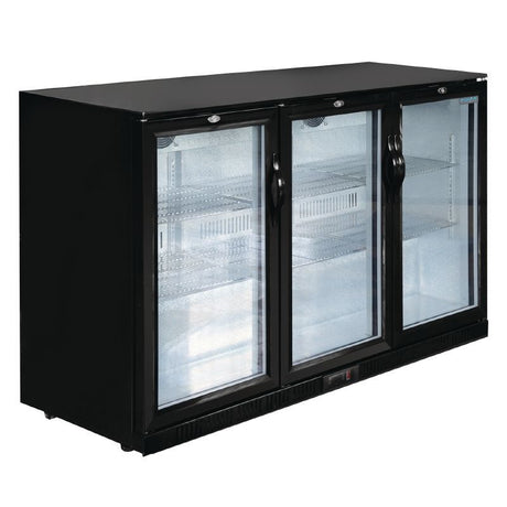 Polar Triple Hinged Door Back Bar Cooler in Black with LED Lighting - GL014 Triple Door Bottle Coolers Polar