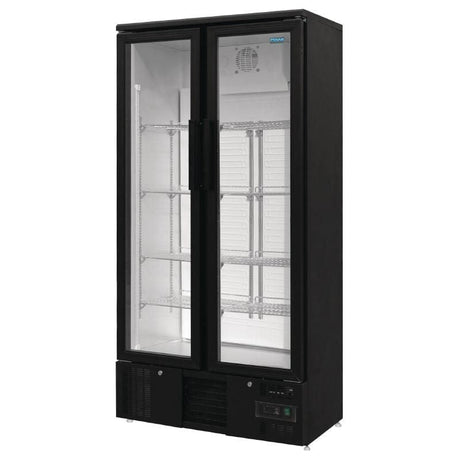 Polar Upright Back Bar Cooler with Hinged Doors in Black 490Ltr - GJ449 Upright Double Door Bottle Coolers Polar