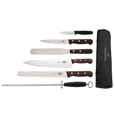 Victorinox 6 Piece Rosewood Knife Set with 25cm Chefs Knife with Wallet - S189  Victorinox