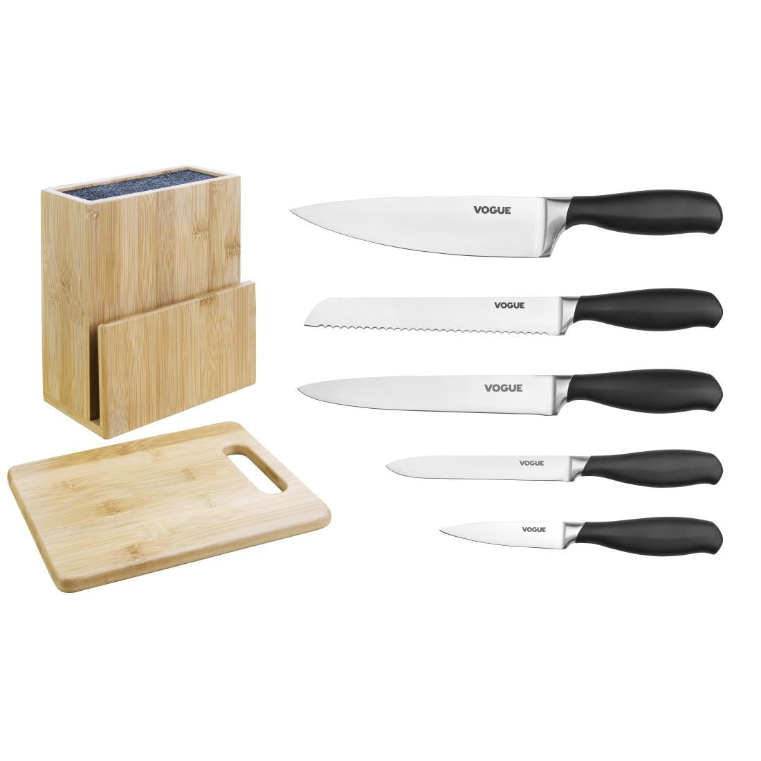 Vogue Prep Like A Pro 5-Piece Soft-Grip Knife Set With Knife Block and Chopping Board - SA610  Vogue