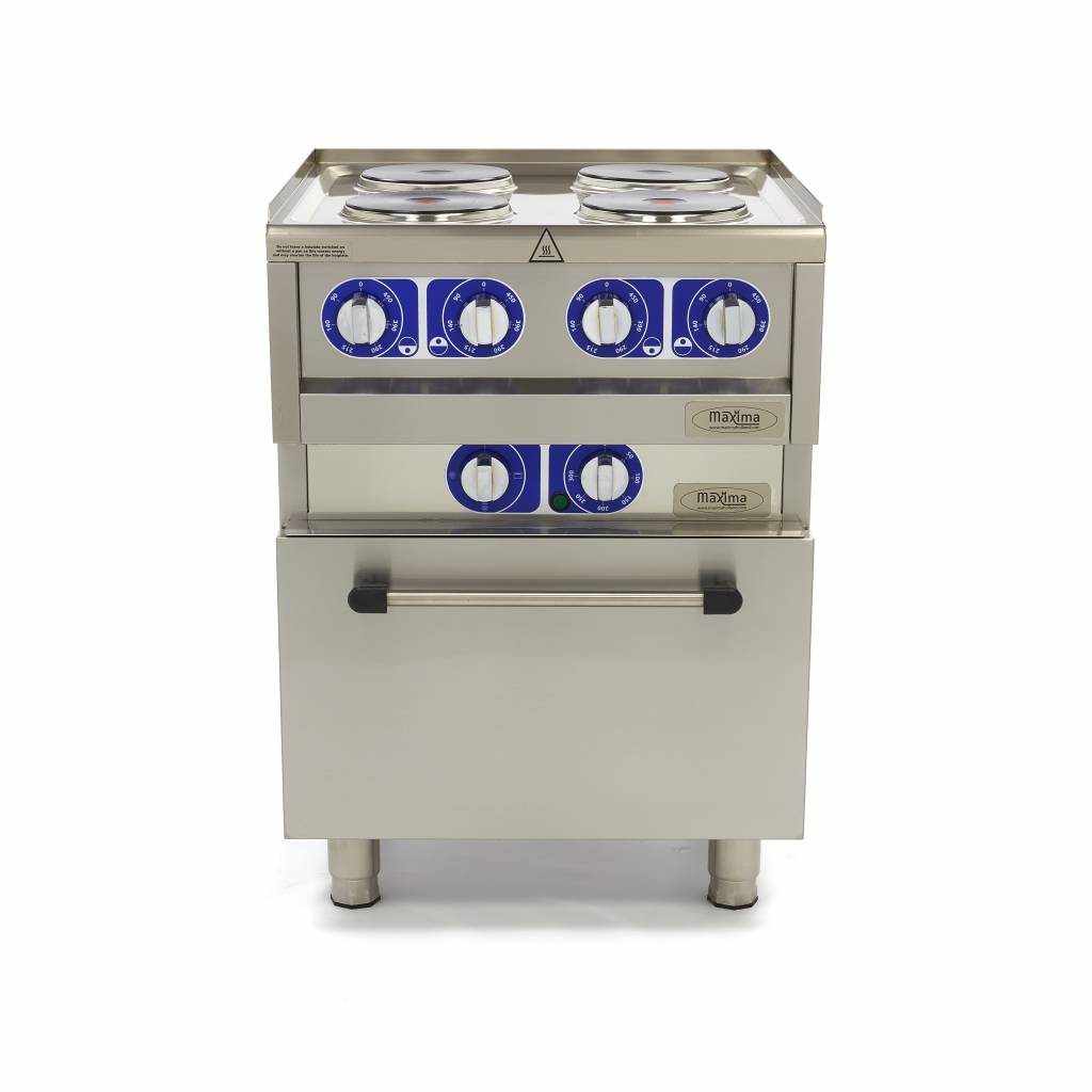 Maxima  Commercial Grade Stove - 4 Burners - Electric - Double Unit - 60cm Deep - with Oven  - 09391540