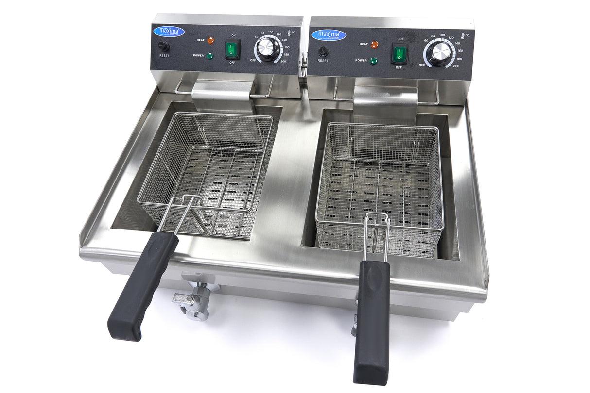 Maxima  Deep Fryer - 2 x 13L - 2 Baskets - with Drain Tap  - 09365231