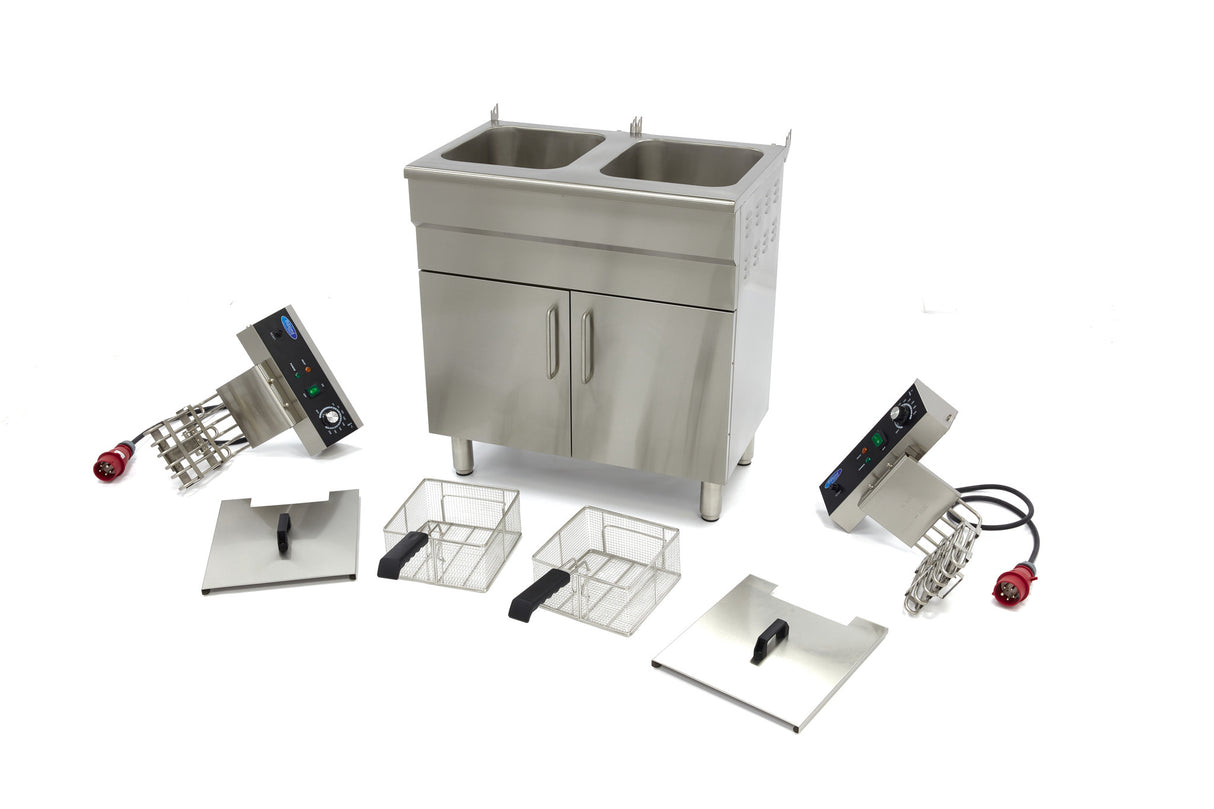 Maxima  Deep Fryer - 2 x 16L - 2 Baskets - with Drain Tap and Stand  - 09365156