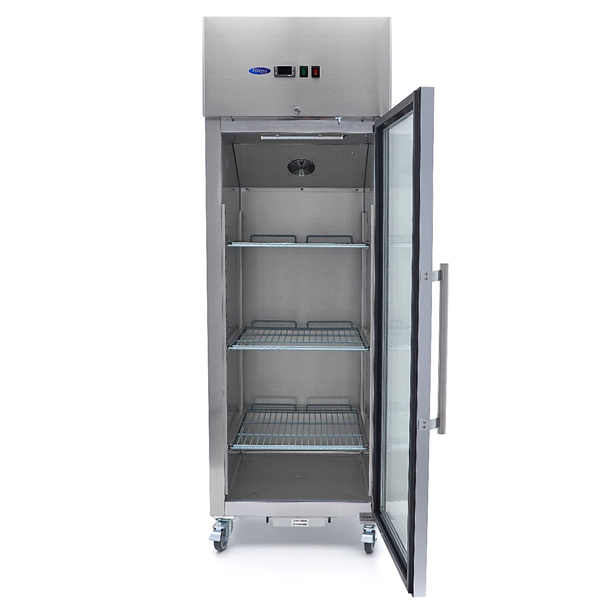 Maxima  Fridge - 600L - 3 Adjustable Shelves (2/1GN) - Stainless Steel - with Glass Door  - 09400001