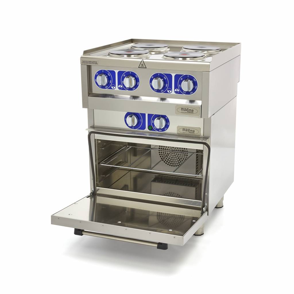 Maxima Commercial Grade Fornuis - 4 Branders - Elektrisch - Dubbele Unit - 60cm Diep - met Oven - 09391540