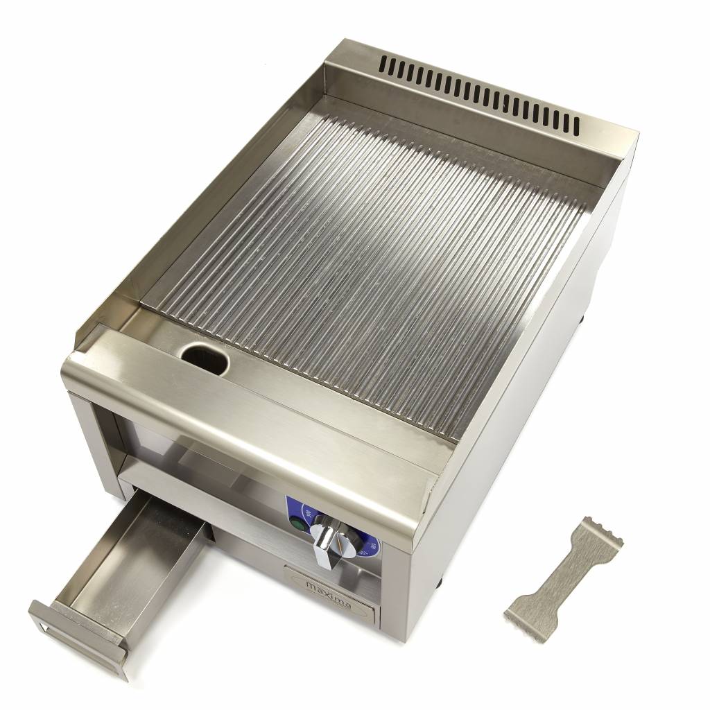 Maxima Grillplatte in Handelsqualität – geriffelt – Einzeleinheit – 60 cm tief – Elektrisch – 400 V – 09391620