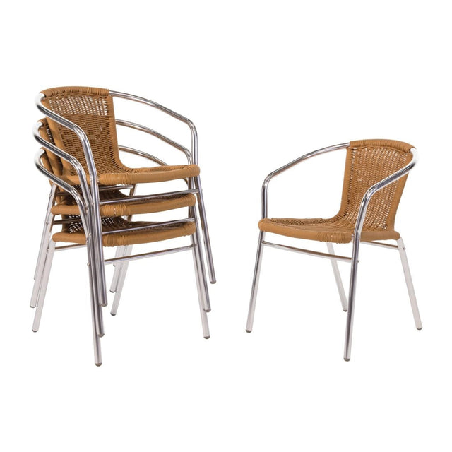 Bolero Aluminium and Natural Wicker Chair (Pack of 4) - U422  Bolero