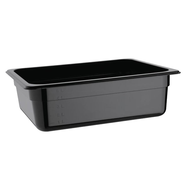 Vogue Polycarbonate 1/2 Gastronorm Container 100mm Black - U459  Vogue