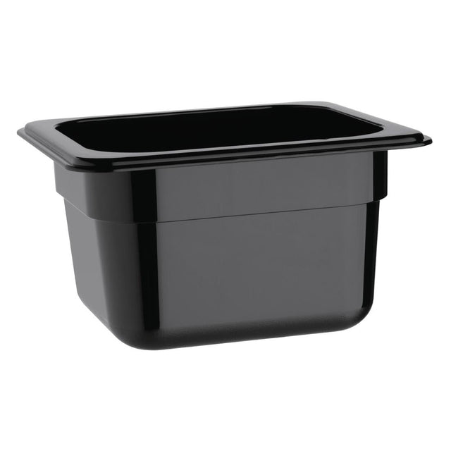 Vogue Polycarbonate 1/6 Gastronorm Container 100mm Black - U470  Vogue