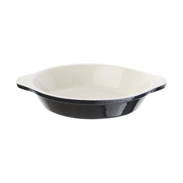 Vogue Black Cast Iron Round Gratin Dish 400ml - U561  Vogue