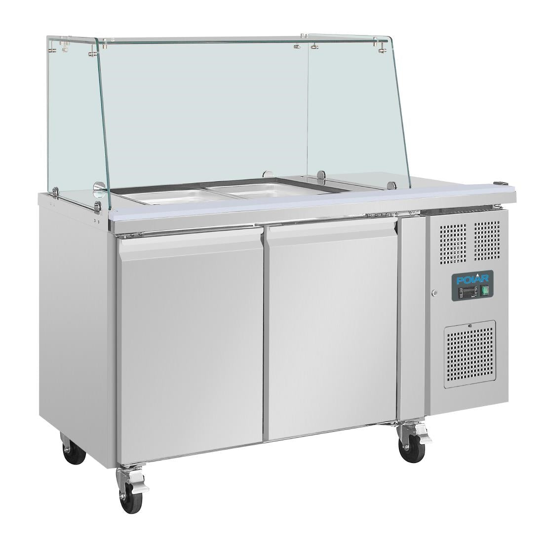 Polar U-Series GN Saladette Counter with Square Sneeze Guard 2 Door - UA017  Polar