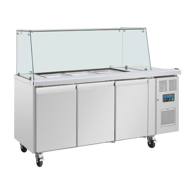 Polar U-Series GN Saladette Counter with Square Sneeze Guard 3 Door - UA018  Polar