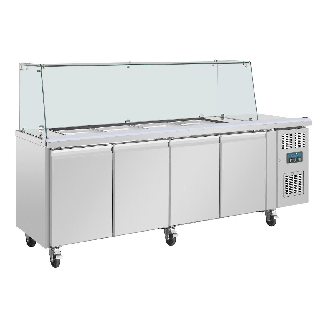 Polar U-Series GN Saladette Counter with Square Sneeze Guard 4 Door - UA019  Polar