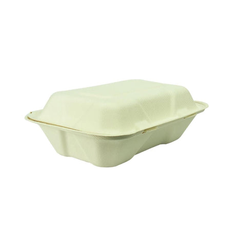 Vegware Compostable Bagasse Clamshell Hinged Meal Boxes 228mm - GH026 Takeaway Food Containers Vegware