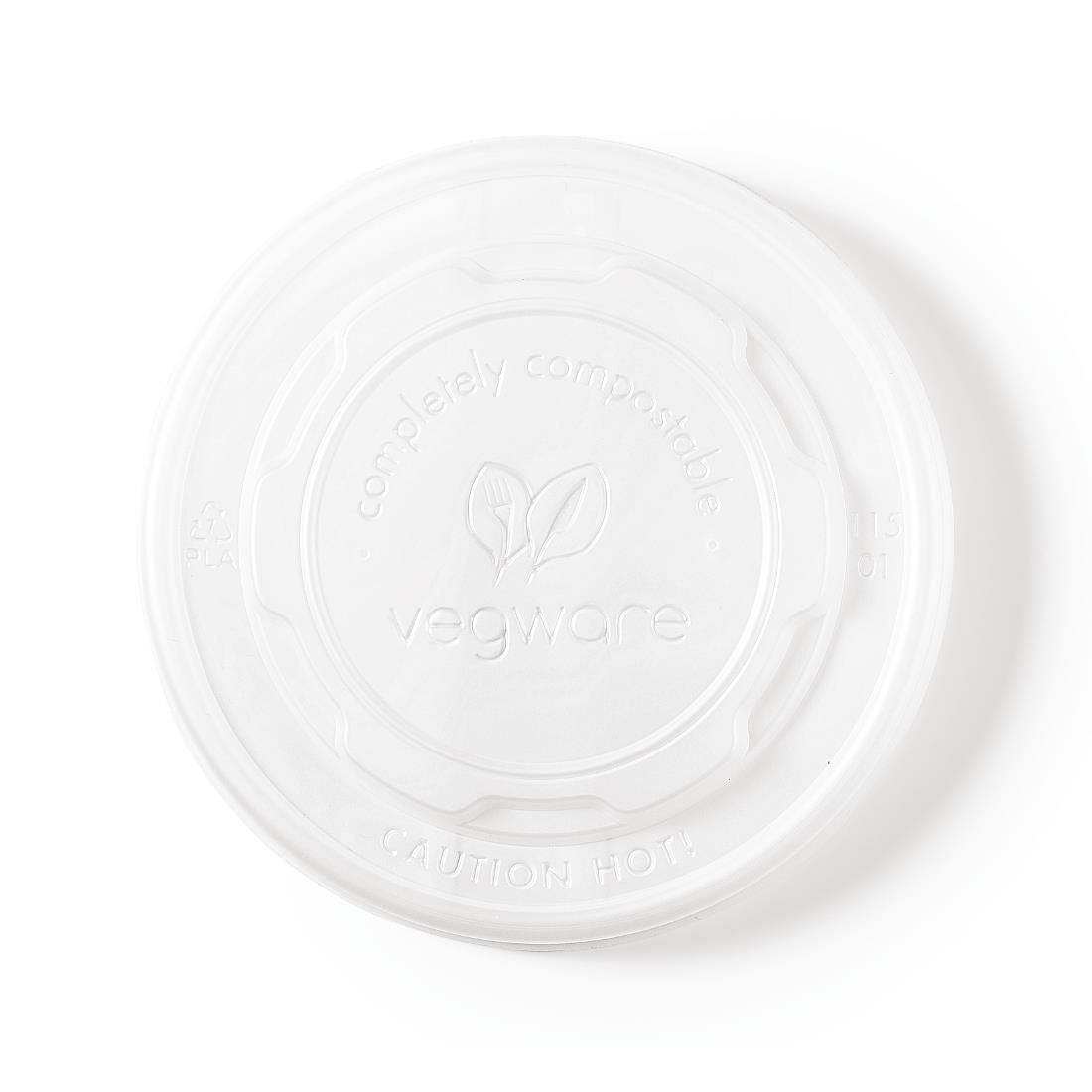 Vegware Compostable Hot Food Pot Flat Lids 350ml / 12oz and 455ml / 16oz (Pack of 500) - GF048 Condiment Pots & Soup Cups Vegware