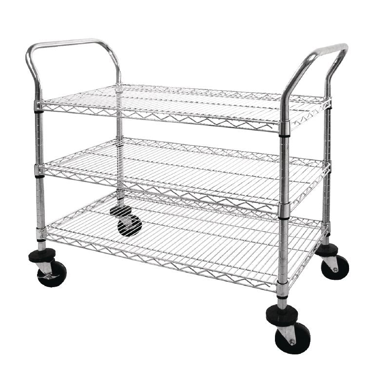 Vogue Chrome 3 Tier Wire Trolley - CC432 Stainless Steel Dining Trolley Vogue