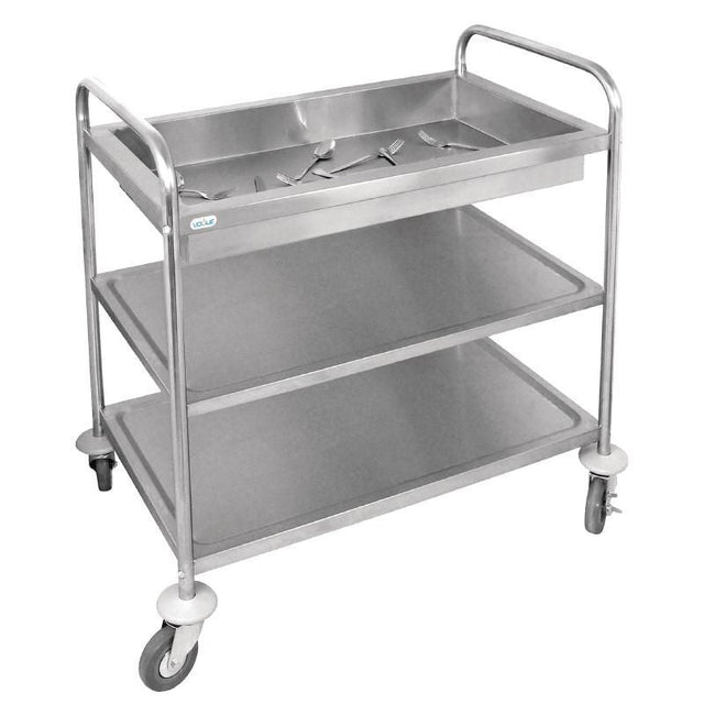 Vogue Stainless Steel 3 Tier Deep Tray Clearing Trolley Service Trolleys Vogue