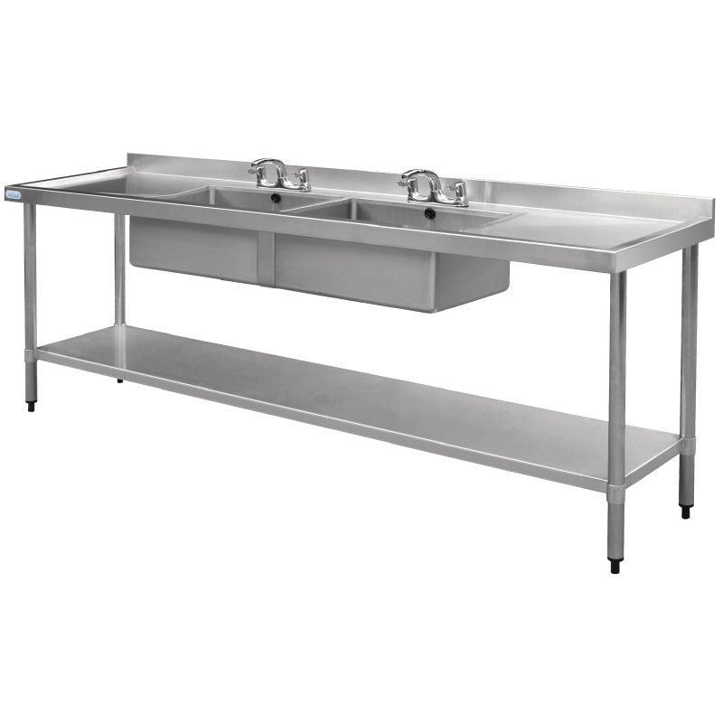 Vogue Stainless Steel Sink Double Bowl and Double Drainer 2400mm - U910 Double Bowl Sinks Vogue