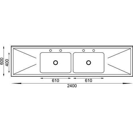 Vogue Stainless Steel Sink Double Bowl and Double Drainer 2400mm - U910 Double Bowl Sinks Vogue