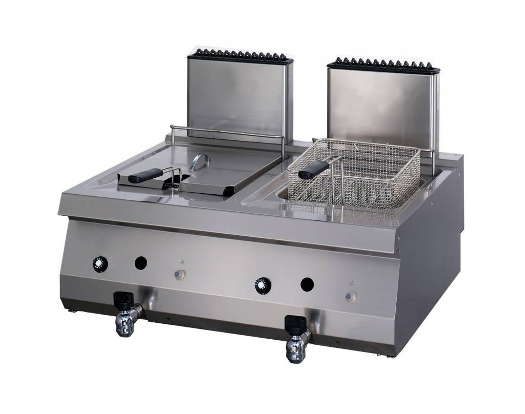 Maxima Heavy Duty Friteuse - 2 x 12L - Dubbele eenheid - 70cm diep - met aftapkraan - Gas - 09395003