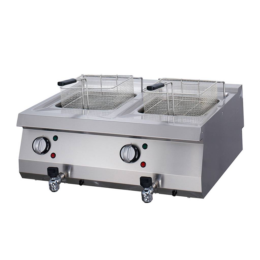 Maxima Heavy Duty Friteuse - 2 x 12L - Dubbele eenheid - 70cm diep - met aftapkraan - Elektrisch - 09394999